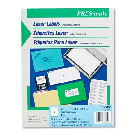 Avery® Pres-A-Ply Laser Address Labels, 8-1/2 X 11, White, 100/Box